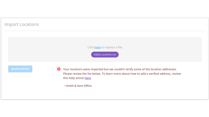 Bulk import location error