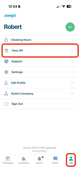 Time off in app